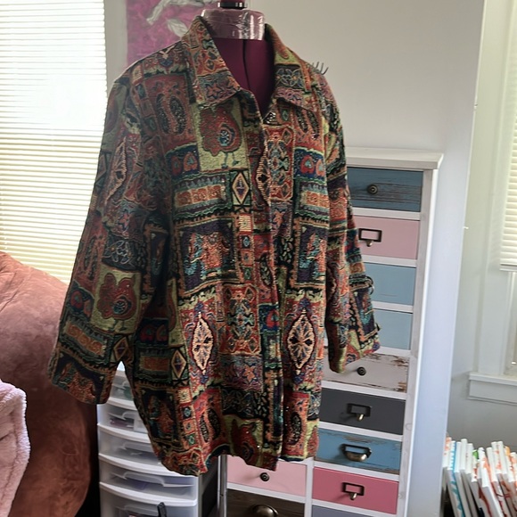 Bird elephant tapestry multicolored artsy lined boho paisley coat - Picture 1 of 17